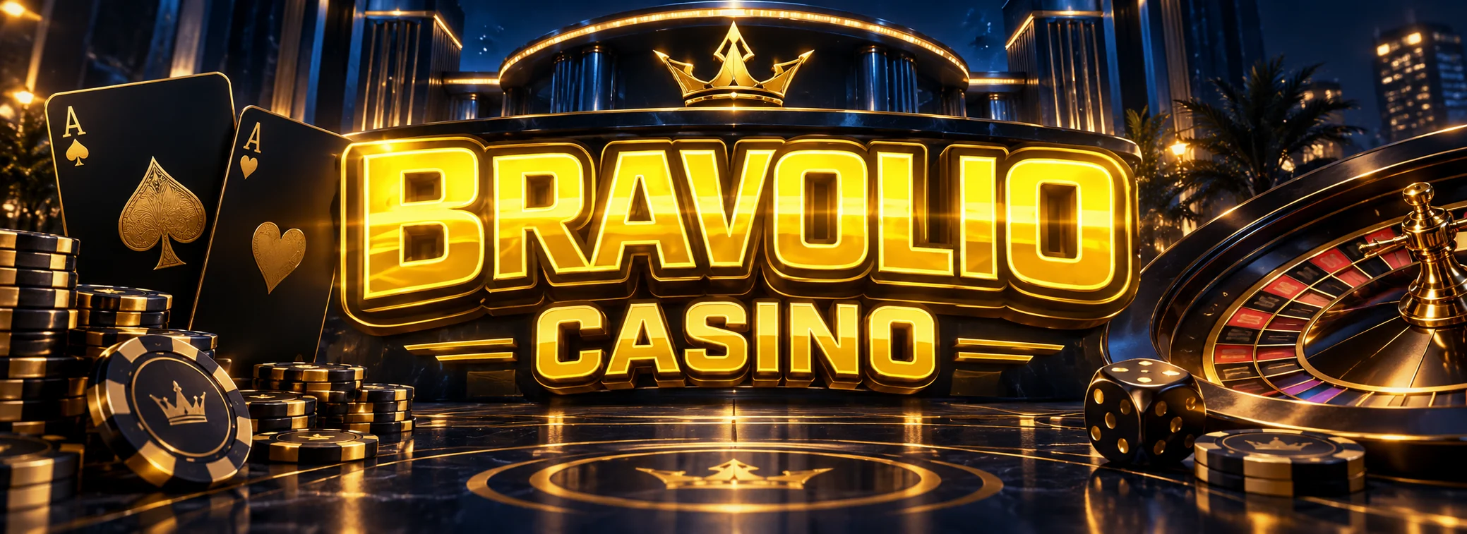 Bravolio Casino gold wordmark over a navy slot floor with the welcome offer of £430 and 200 free spins